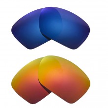 Walleva Fire Red + Ice Blue Polarized Replacement Lenses for Oakley Plaintiff Squared (OO4063 Series) Sunglasses